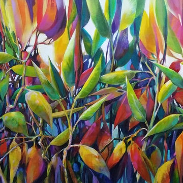 "STEMS AND LEAVES SERIES"; acrylic paintings on canvas and wood panel.