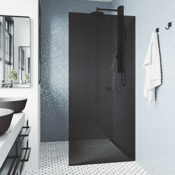 VIGO Zenith 34"x74" Frameless Fixed Glass Shower Screen, Matte Black, 34" X 74", Black Glass