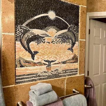 Mediterranean Shield - Marble Mosaic Enchanting Moonlight Dolphins Imagery - Mes