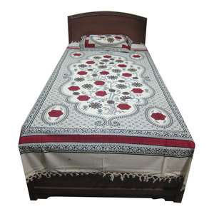 Mogul Interior - Cotton Handloom Indi Hippie Bedding Bedspreads with Pillow Sham Twin Sz - Sheet And Pillowcase Sets