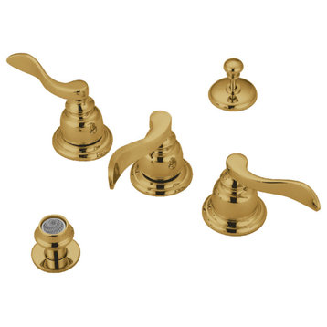 Kingston Brass 3-Handle Bidet Faucet With Brass Pop-Up, Polished Brass