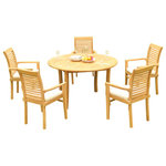 Teak Deals - 6-Piece Outdoor Teak Dining Set: 52" Round Table, 5 Mas Stacking Arm Chairs - Set includes: 52" Round Dining Table and 5 Stacking Arm Chairs.