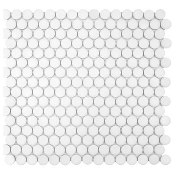 Hudson Penny Round Matte White Porcelain Floor and Wall Tile