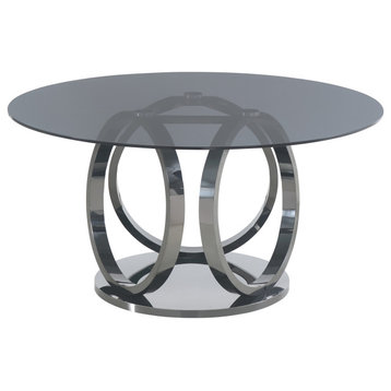 Modrest Enid Modern Smoked Glass and Black Stainless Steel Round Dining Table