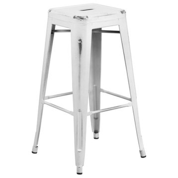 Flash Furniture 30" Metal Backless Bar Stool in Distressed White