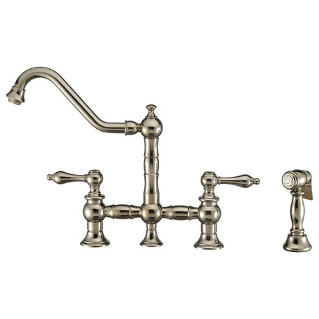 III Plus Bridge Faucet,Long Swivel Spout, Lever Handles,Brass Side Spray