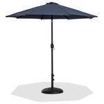 Meridian Furniture - Fiji Patio Umbrella and Base, Grey, Matte Black Pole, Matte Black Cozumel Base - Bask in the shade wherever it's needed when you bring home this Fiji grey fabric and matte black aluminum patio umbrella with base set. This ingenious umbrella and base can be used as a standalone umbrella on a deck or patio - or add it to your choice of table for a sturdy solution for hiding from the sun's rays. The aluminum pole weathers the elements like a champ, and the umbrella is crafted from water-resistant fabric for a beautiful, lasting look.