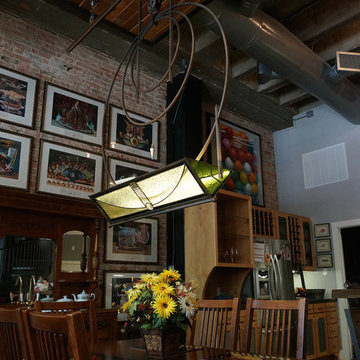 Stained Glass & Forged Steel Light Sculpture