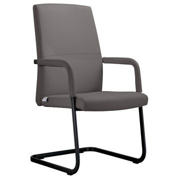 LeisureMod Evander Faux Leather Office Chair With Aluminum Frame, Gray