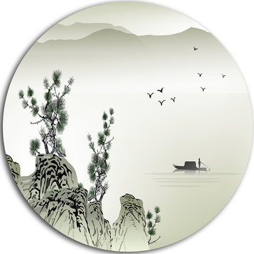 Mountains And Sea, Landscape Disc Metal Wall Art, 36"