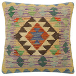 Bareens Designer Rugs - Boho Chic Turkish Bain Hand Woven Kilim Pillow - Embellish your home with this timeless casual chic handmade Southwestern Kilim throw pillow covers made with wool and cotton. Constructed on a loom by Nomad Turkman people with hand spun wool and Natural Vegetable dyes these beautiful Kilim pillow covers are known for their beautiful repetitive geometrical, naturalistic floral and traditional patterns yet still giving it a moden look. Masterfully artisan-crafted on traditional Kilim looms with a contemporary fashion palette producing bold intricate sharp patterns making them a standout piece in any decor.