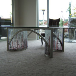 Stainless Steel and Art Glass Office Table - Desks And Hutches