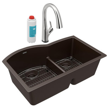 Quartz Classic 33" Undermount Sink Kit With Filtered Faucet, Mocha