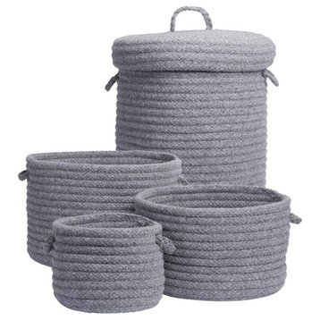 Dre Braided Wool  4-Piece Basket Set, Light Grey