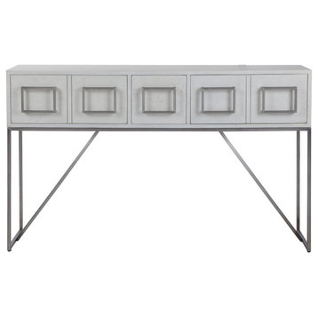 Mid Century White Console Table Silver Squares 3 Drawer Geometric