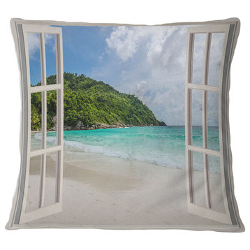 Open Window to Calm Seashore Seashore Throw Pillow, 18"x18"