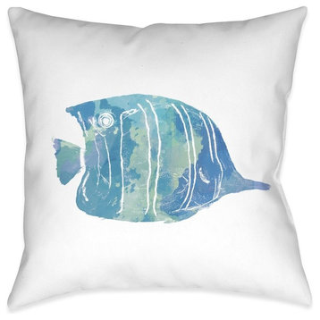 Laural Home Watercolor Fish I Outdoor Decorative Pillow, 18"x18"
