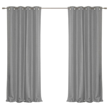 Woven Faux Linen Grommet Curtains with Blackout Lining, Grey, 52"x84"