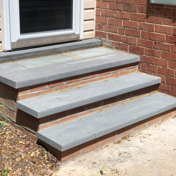 Solid One Piece 2 Inch Thermal Step Treads with Brick Veneer to Match House