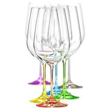 Bohemia Collection Rainbow Set of 6 Wine Multi Colored Crystal Glasses, 12 Oz