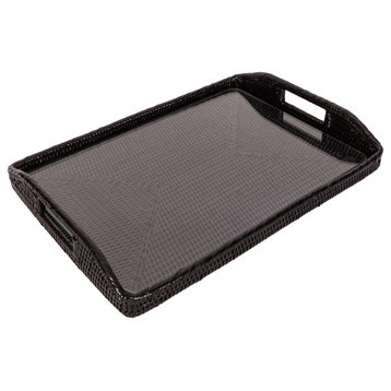 Rectangular Tray With Glass Insert, Tudor Black, 17"x12"x1"
