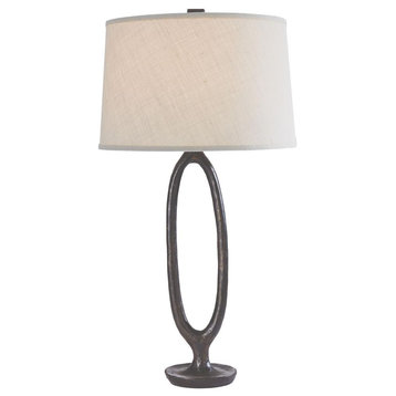 Dramatic Open Oval Textured Bronze Metal Table Lamp 36 in Minimalist Rustic