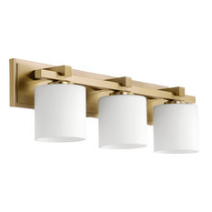 3-Light Cylinder Vanity Fixture, Aged Brass