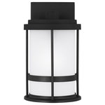 Generation Lighting - Generation Lighting 8590901D Wilburn 10" Tall Outdoor Wall Sconce - Black - Features: Constructed from aluminum Includes a glass panel shade Requires (1) 60 watt maximum Medium (E26) bulb Dimmable with compatible dimming bulbs Intended for outdoor use Made in China ETL listed for installation in wet locations Meets California Title 24 energy standards Dimensions: Height: 10-1/4" Width: 6" Extension: 7-3/8" Product Weight: 2.51lbs Wire Length: 6-1/2" Shade Height: 7-1/2" Shade Width: 4-3/4" Electrical Specifications: Max Wattage: 60 watts Number of Bulbs: 1 Max Watts Per Bulb: 60 watts Bulb Base: Medium (E26) Voltage: 120 Bulb Included: No