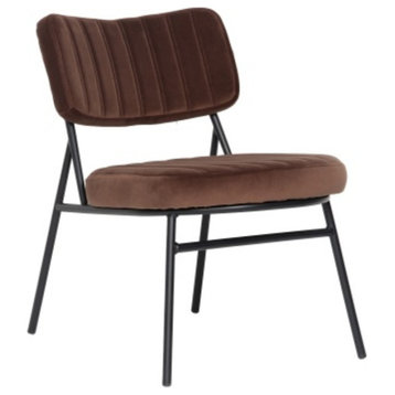 LeisureMod Marilane Velvet Accent Chair With Metal Frame Set of 2 Coffee Brown