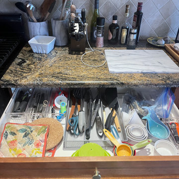 Before: Overloaded Utensil Drawer and Cluttered Shelves