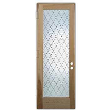 Front Door - Diamond Grid - Hickory - 36" x 80" - Knob on Right - Push Open