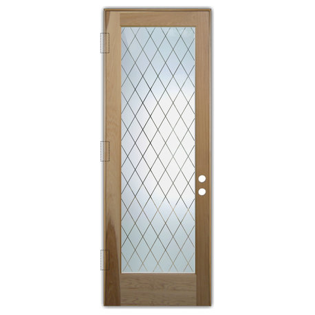 Front Door - Diamond Grid - Hickory - 36" x 80" - Knob on Right - Push Open
