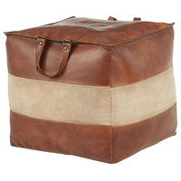 Cobbler Pouf, Brown Leather, Tan Canvas