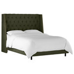 Skyline Furniture Mfg. - Williams Queen Nail Button Tufted Wingback Bed, Velvet Loden - This bed brings hotel luxury to your bedroom. Crafted by hand, the headboard is designed with deep button-tufting and two rows of nailhead accents along the wings. A stately and stylish addition to any master or guest suite.