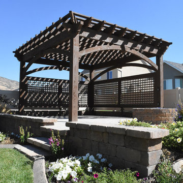 Pergola w/Privacy Lattices, Outdoor Power & Timber Frame Garden Boxes
