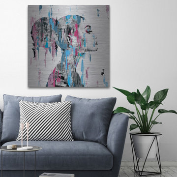 "Pink Blue Face Smudges" Painting Print on Brushed Aluminum