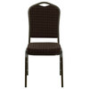 Crown Back Stacking Banquet Chair in Brown Patterned Fabric - Gold Vein Frame