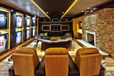 Inspiration for a contemporary home theater remodel in Cleveland