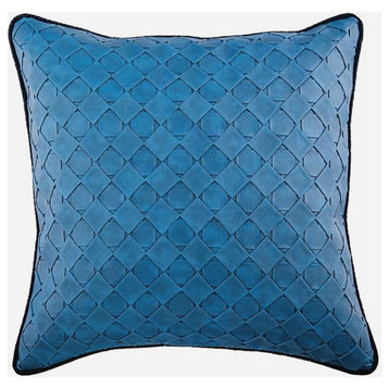 Blue Faux Leather Throw Pillows 20"x20" Decorative Pillows, Blue Leather Weave