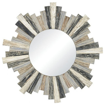 Sunburst Decorative Wall Decor Mirror in Grey Finish Wood Design Frame 31.5
