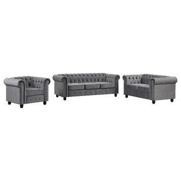 RN Furnishings sofa loveseat armchair velvet fabric Living room couches Set-Gray
