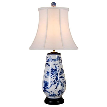 Chinese Blue and White Porcelain Vase Bird Motif Table Lamp 31"