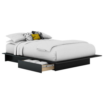 South Shore Step One Full/Queen Platform Bed, 54/60'' With Drawers, Pure Black