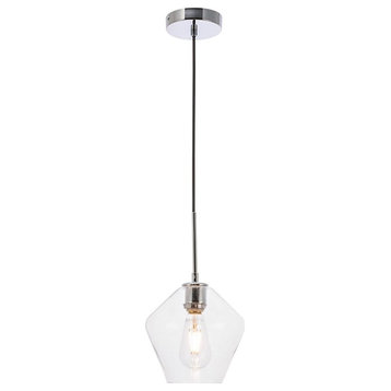 Living District Gene 1-Light Metal Pendant in Chrome and Clear Glass