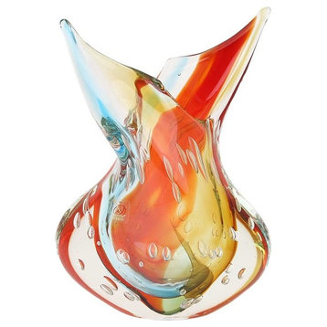 GlassOfVenice Murano Art Glass Sommerso Leaves Vase - Venetian Sunrise