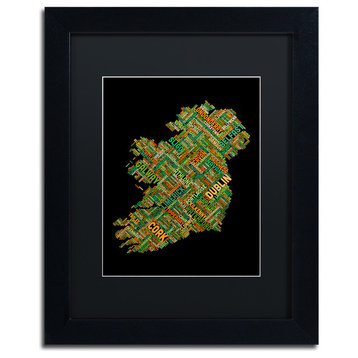 Michael Tompsett 'Ireland City Text Map' Matted Framed Art, Black Mat, 14"x11"