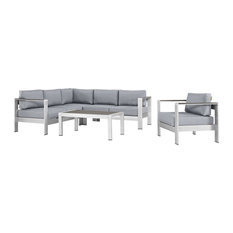 Shore 5-Piece Outdoor Aluminum Sectional Sofa Set, Silver Gray