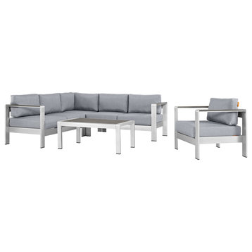 Shore 5-Piece Outdoor Aluminum Sectional Sofa Set, Silver Gray