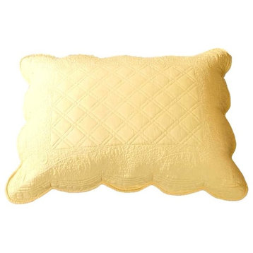 Tache Buttercup Puffs Yellow Matelasse Cotton Quilted Pillow Shams, Queen