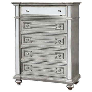 Bowery Hill 5 Drawers Transitional Solid Wood Chest in Silver
